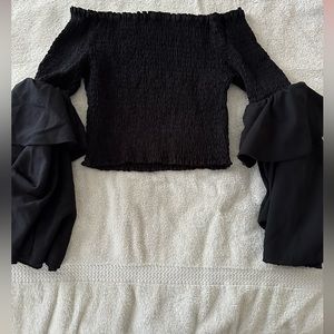 Small black over the shoulder crop top